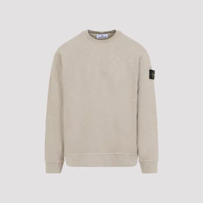 Stone Island Beige Cotton Sweatshirt With Signature Patch And Ribbed Edges In Gray
