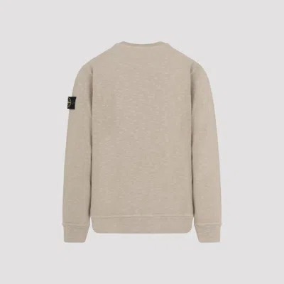 Stone Island Beige Cotton Sweatshirt With Signature Patch And Ribbed Edges In Gray
