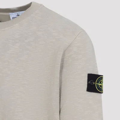 Stone Island Beige Cotton Sweatshirt With Signature Patch And Ribbed Edges In Gray