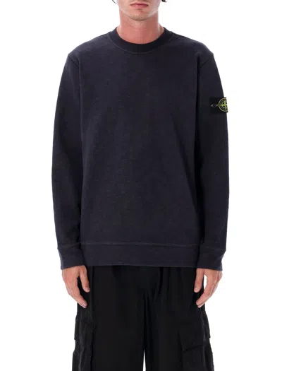 Stone Island Organic Cotton Crew Neck Sweater With English Ribs Knitwear Blue In Black