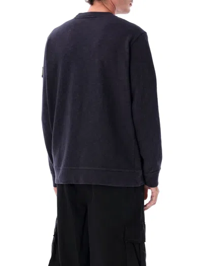 Stone Island Organic Cotton Crew Neck Sweater With English Ribs Knitwear Blue In Black