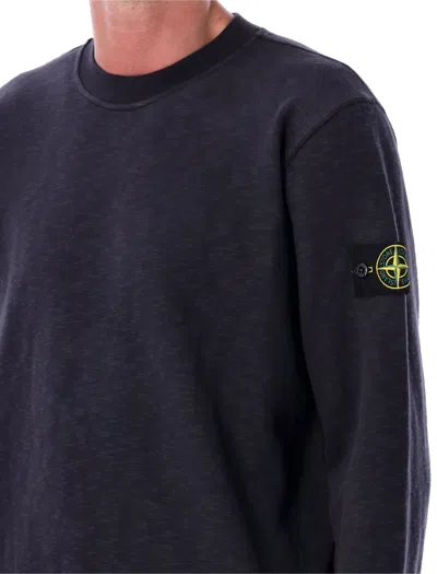Stone Island Organic Cotton Crew Neck Sweater With English Ribs Knitwear Blue In Black