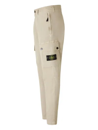 Stone Island Twill Tapered Trousers In Neutral
