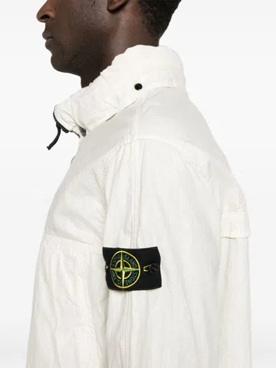 Stone Island Plated-ovd Raw-linen Jacket In White