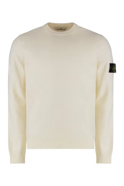 Stone Island Crew Neck Wool Sweater With Reverse Stitch Details Clothing In Neutral