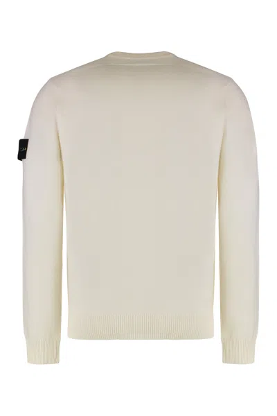 Stone Island Crew Neck Wool Sweater With Reverse Stitch Details Clothing In Neutral
