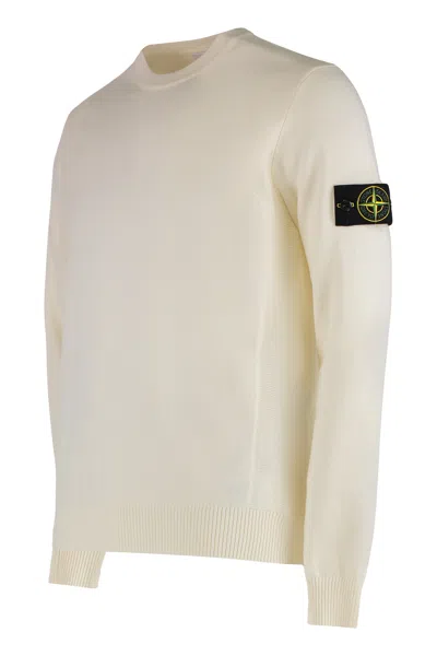 Stone Island Crew Neck Wool Sweater With Reverse Stitch Details Clothing In Neutral