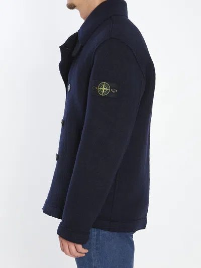 Stone Island Felt Pea Coat Knitwear Blue In Blue