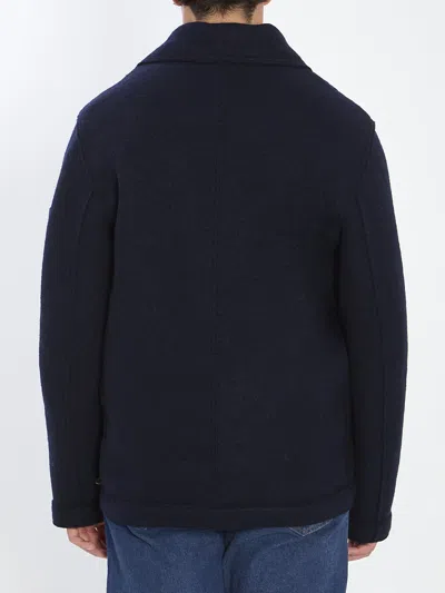 Stone Island Felt Pea Coat Knitwear Blue In Blue