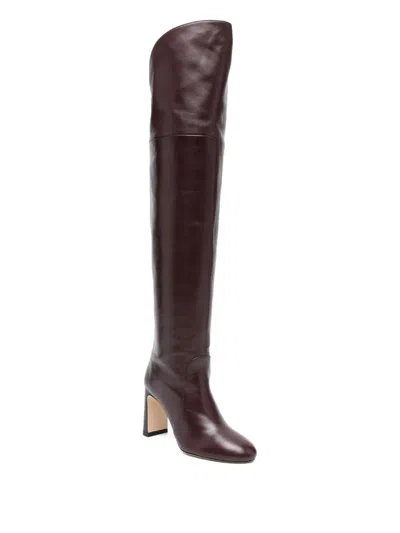 Stuart Weitzman Knee-high Brown Leather Boots With Polished Finish In Brown