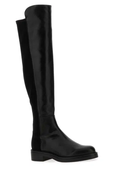 Stuart Weitzman Nappa Leather And Fabric Celia Knee Boots In Black