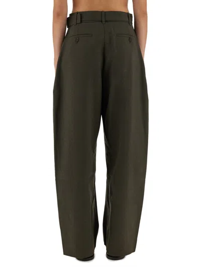Studio Nicholson Wide Leg Trousers With Pockets And Loops In Green