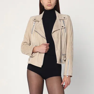 Sword 6.6.44 Beige Biker Jacket In Suede Leather In Neutral