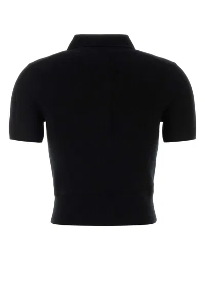 Alexander Wang T Alexanderwang. T Short Sleeve Polo Cardigan With Knit Logo Patch In Black