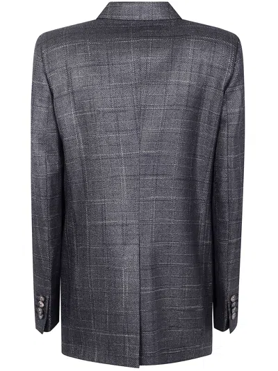 Tagliatore Black Double-breasted Checked Wool Blazer In Gray
