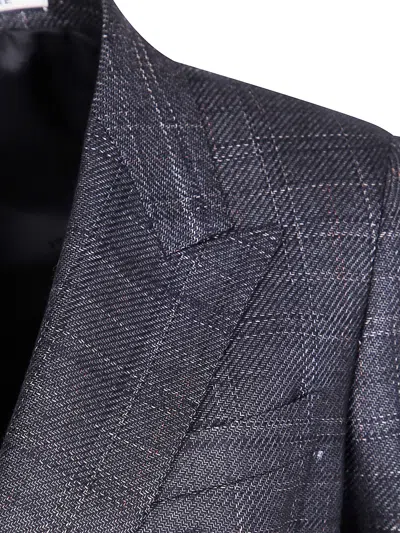 Tagliatore Black Double-breasted Checked Wool Blazer In Gray