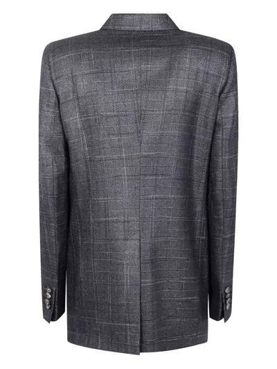 Tagliatore Black Double-breasted Checked Wool Blazer In Gray