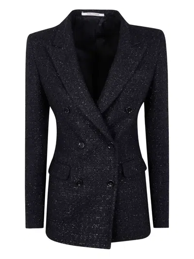 Tagliatore Metallic Tweed Double-breasted Blazer In Black