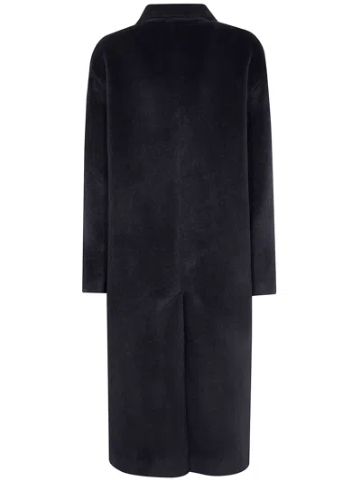 Tagliatore Long Notched Lapel Coat With Flap Pockets In Blue