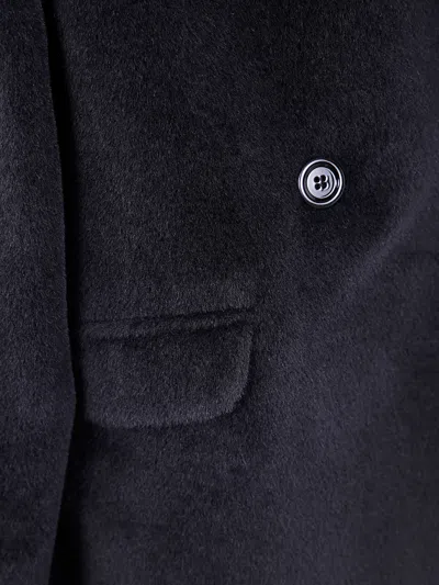 Tagliatore Long Notched Lapel Coat With Flap Pockets In Blue