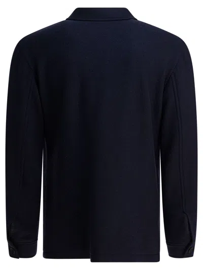 Tagliatore Chest And Side Pockets Collared Long Sleeves In Blue