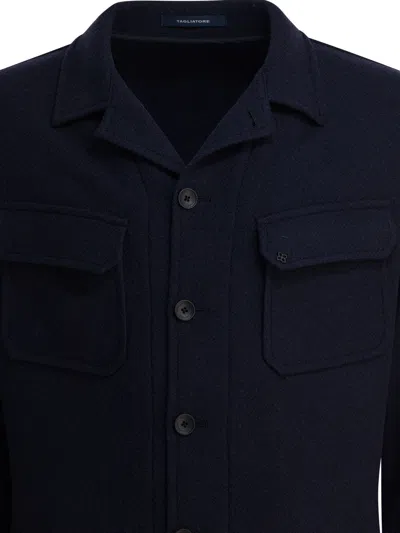 Tagliatore Chest And Side Pockets Collared Long Sleeves In Blue