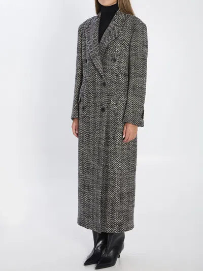 Tagliatore Wool Double-breasted Coat Herringbone Pattern In Black