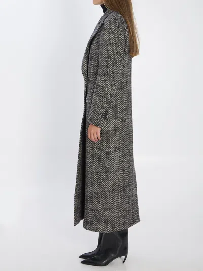 Tagliatore Wool Double-breasted Coat Herringbone Pattern In Black