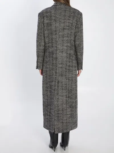 Tagliatore Wool Double-breasted Coat Herringbone Pattern In Black
