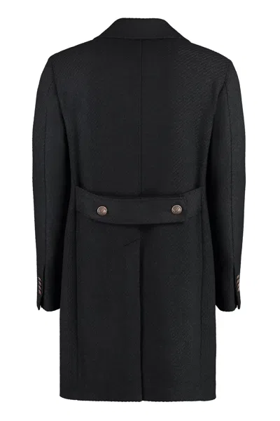 Tagliatore Double-breasted Wool Coat With Lapel Collar In Black