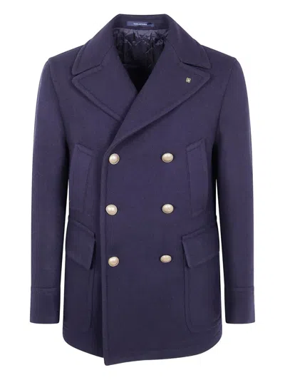 Tagliatore Double-breasted Wool Peacoat In Blue