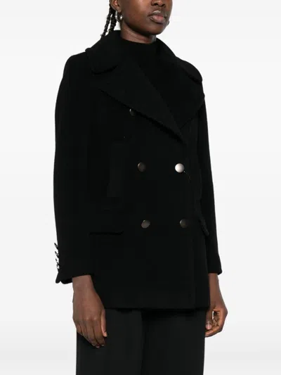 Tagliatore Flap Pockets Wool Double-breasted Coat In Black