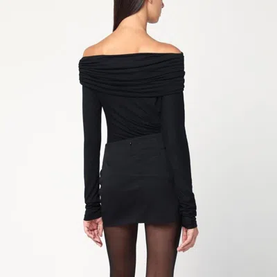 The Andamane Zoe Off Shoulder Draped Mini Dress In Black