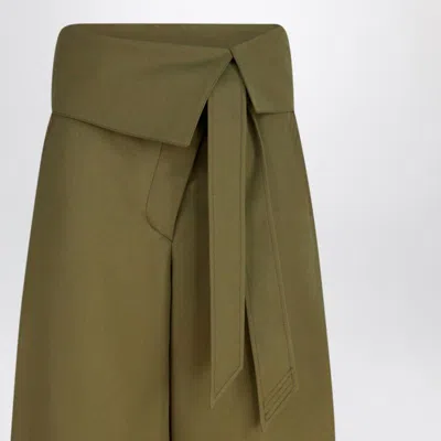 Attico Wool Gabardine Trousers High Waist Tie Wide Leg In Green
