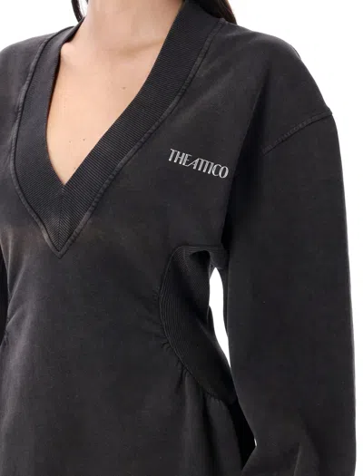 Attico Washed-effect Black Mini Dress With Logo In Black