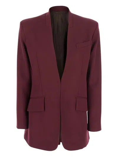 Attico Padded-shoulder Gabardine Blazer In Burgundy