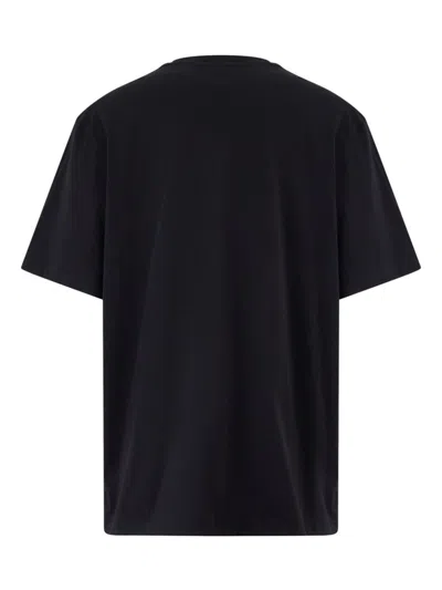 Attico The  Black Cotton T-shirt With Front Embroidered Logo And Side Vent In Blue