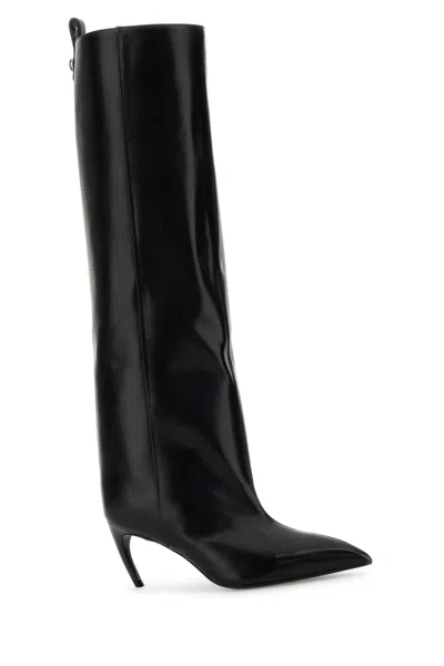 Attico The  Knee-high Black Leather Boots With Pointed Toe In Black