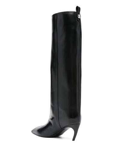 Attico The  Knee-high Black Leather Boots With Pointed Toe In Black