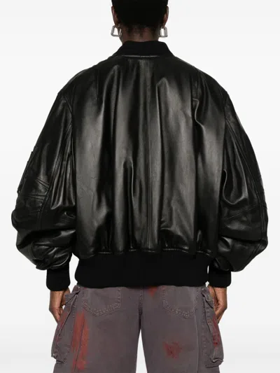Attico Anja Leather Bomber Jacket In Black