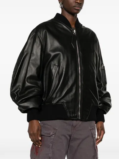 Attico Anja Leather Bomber Jacket In Black