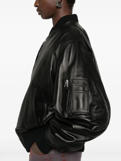 Attico Anja Leather Bomber Jacket In Black