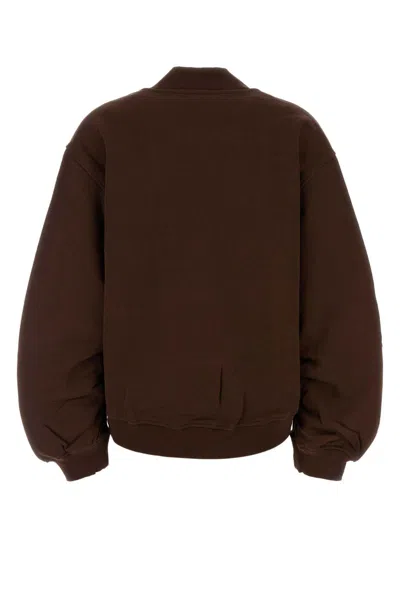 Attico Brown Cropped Sweatshirt With V Neck And Logo Lettering On The Front In Cotton Woman In Brown