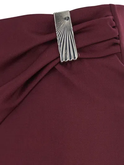 Attico Draped Midi Skirt With Front Slit And Metal In Burgundy