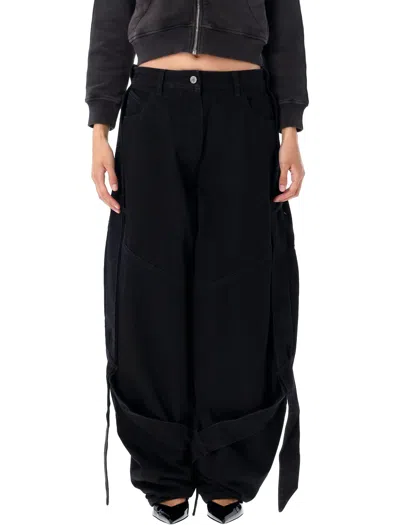 Attico Black Wide Leg Denim Jeans In Black