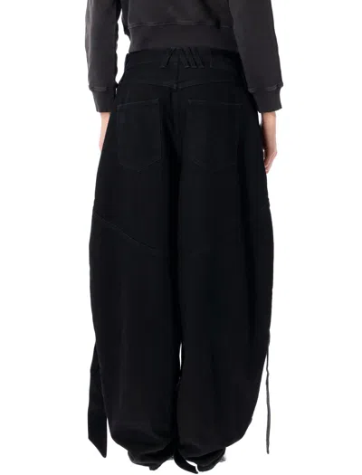 Attico Black Wide Leg Denim Jeans In Black
