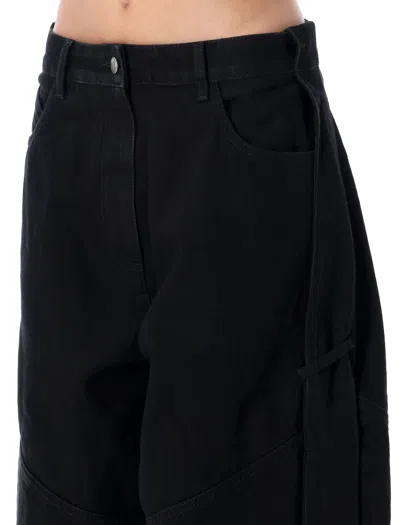 Attico Black Wide Leg Denim Jeans In Black