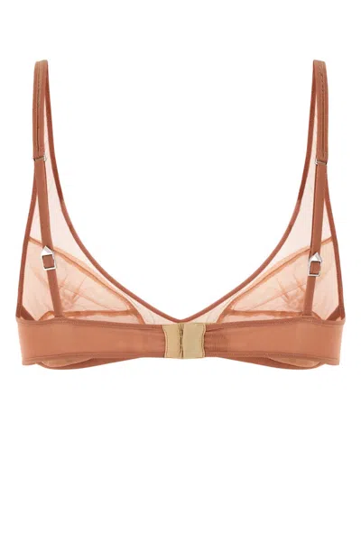 Attico Stretch Tulle Bra With Sheer Panels And Underwire Support In Brown
