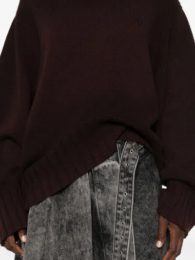 Attico Oversized Asymmetrical Hem Sweater With Ribbed Details In Brown
