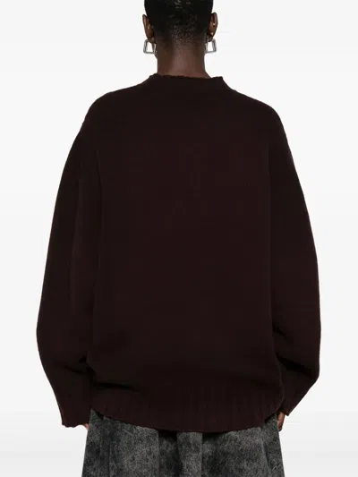 Attico Oversized Asymmetrical Hem Sweater With Ribbed Details In Brown